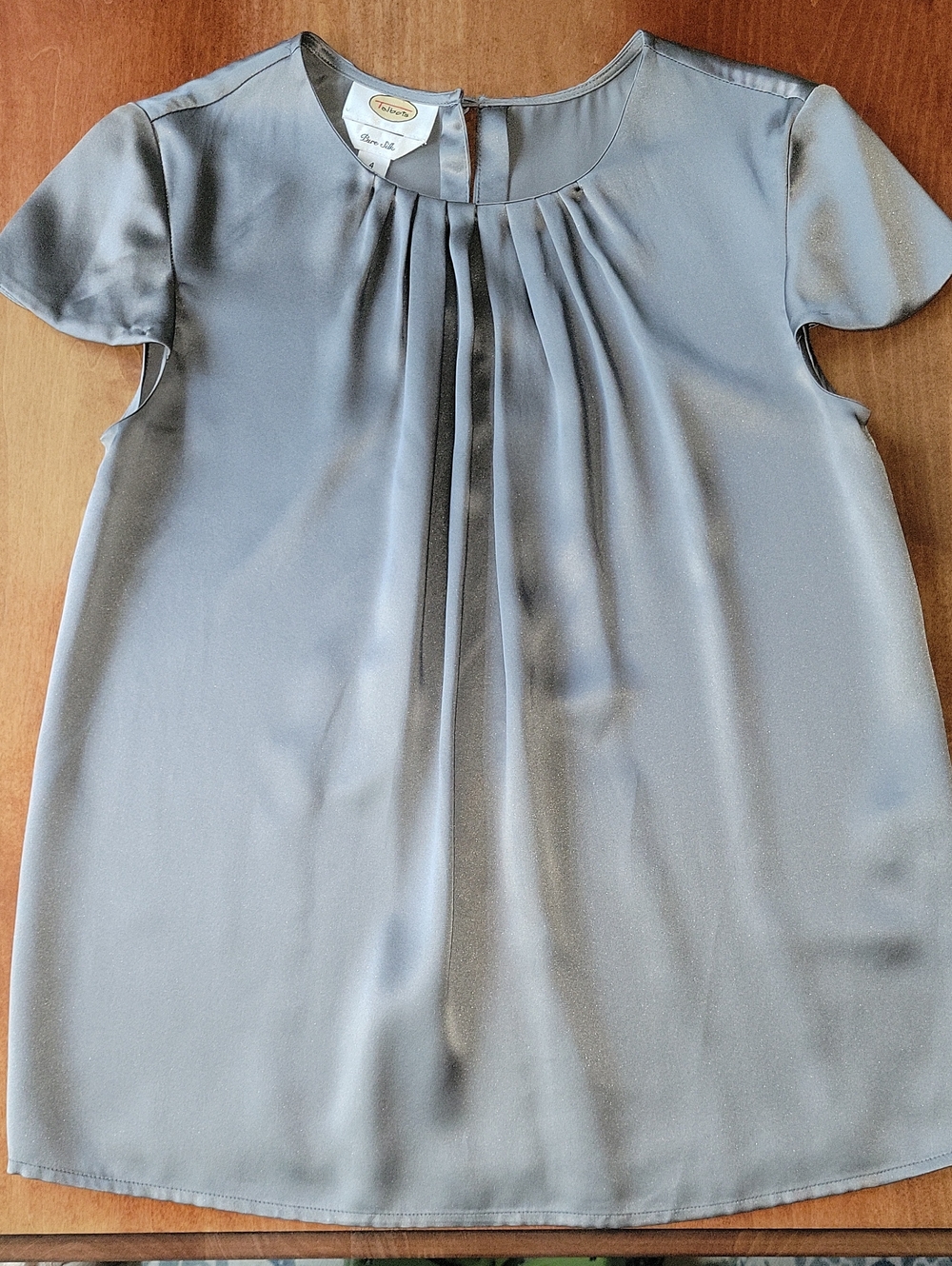 Talbots Gray Pleated Silk Blouse